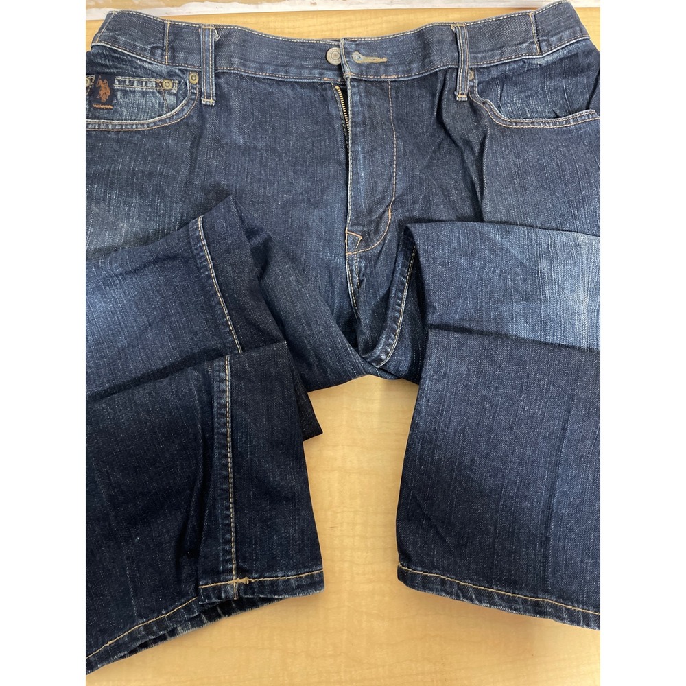 US Polo Assn Mens Dark Wash Straight Leg Denim Jeans 38x30 Indigo Embroidered